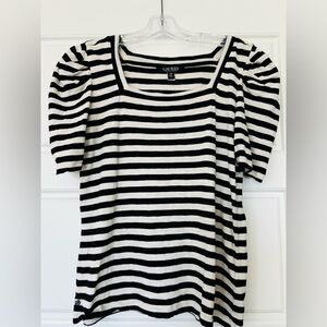 Black and White Striped Square-Neck Top